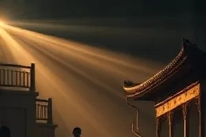 晚风信箱封面画面，夜晚楼道里的信箱与暖黄壁灯
